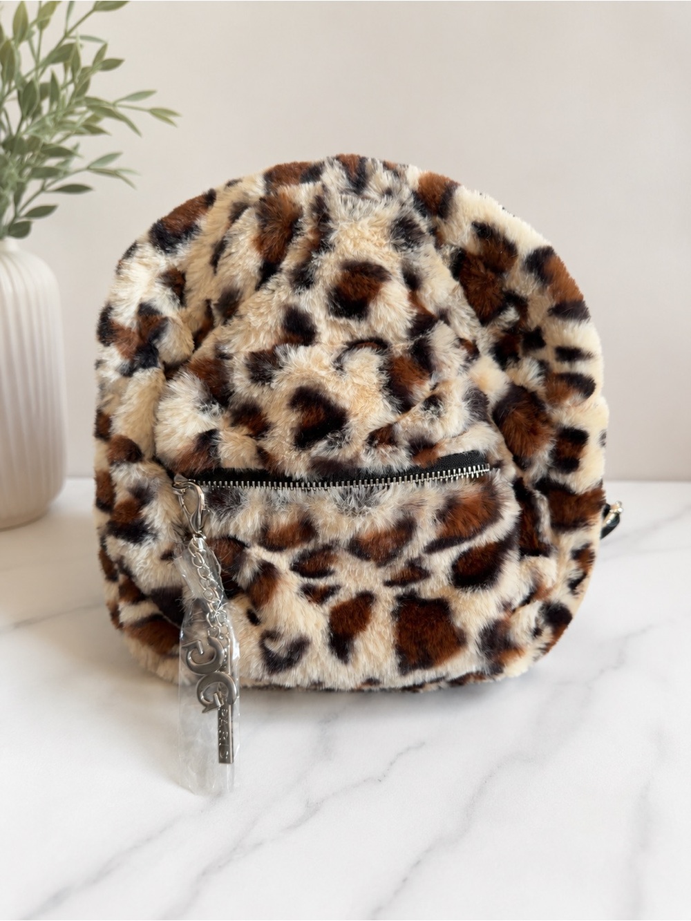 Gilda Paris Mini Leopard Print Faux Fur Backpack NWT